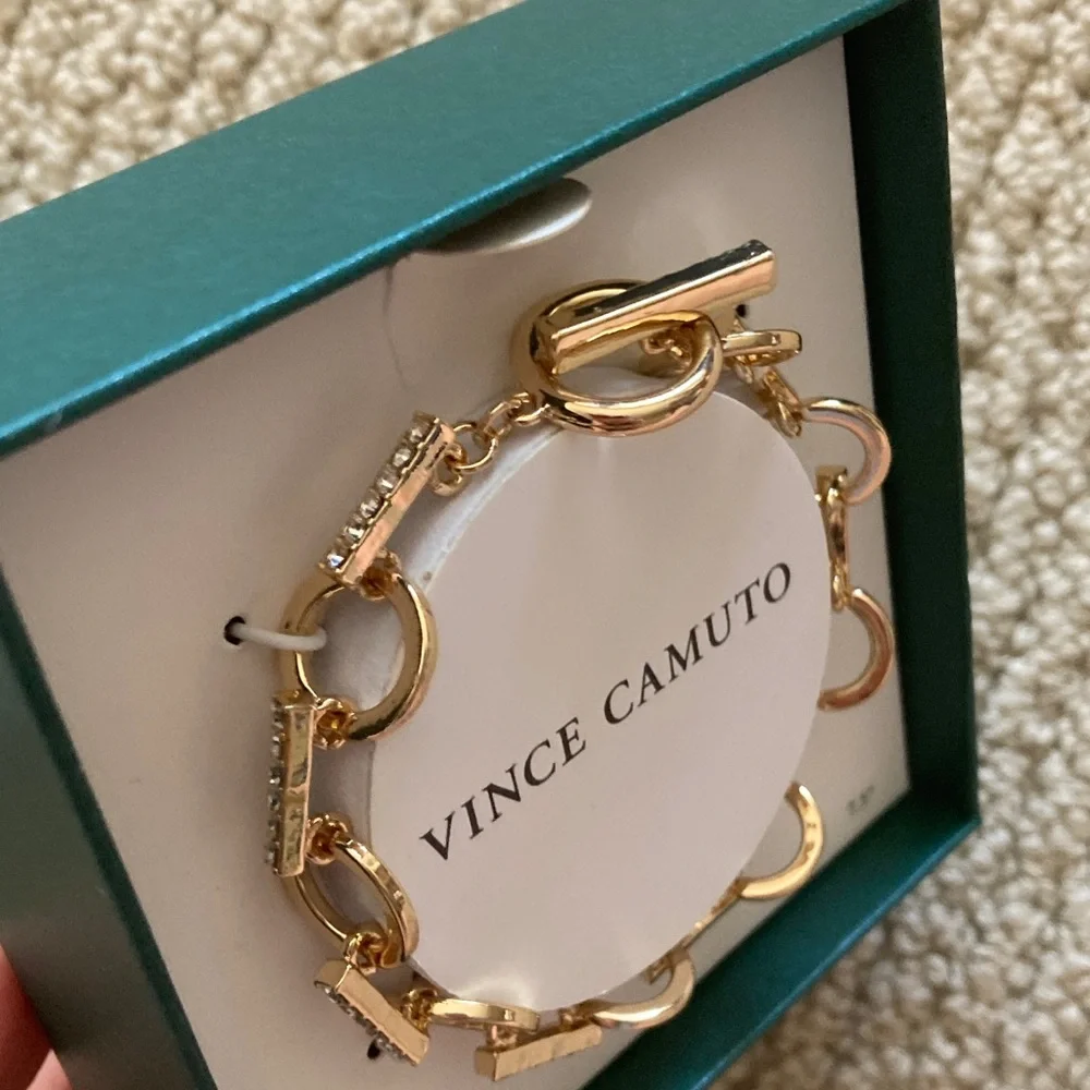NEW Vince Camuto Chain Link Bracelet Pave 14kt Gold Plated Size 7.5” NIB